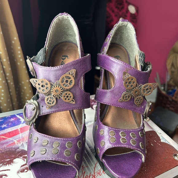HADES  steampunk butterfly Purple Studded Heels - Picture 3 of 10